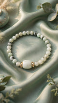 Natural Piao Hua Jadeite Barrel & Hematite Accent Bracelet