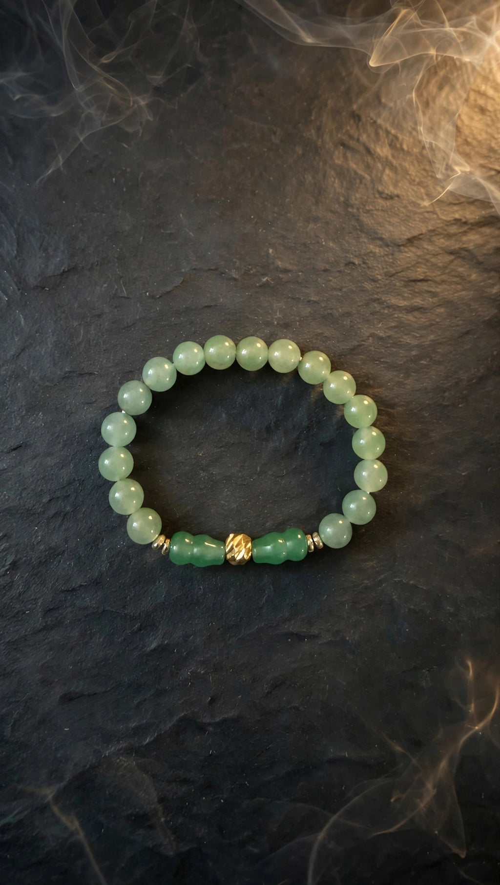 Green Aventurine Hulu & Gold Accent Bracelet