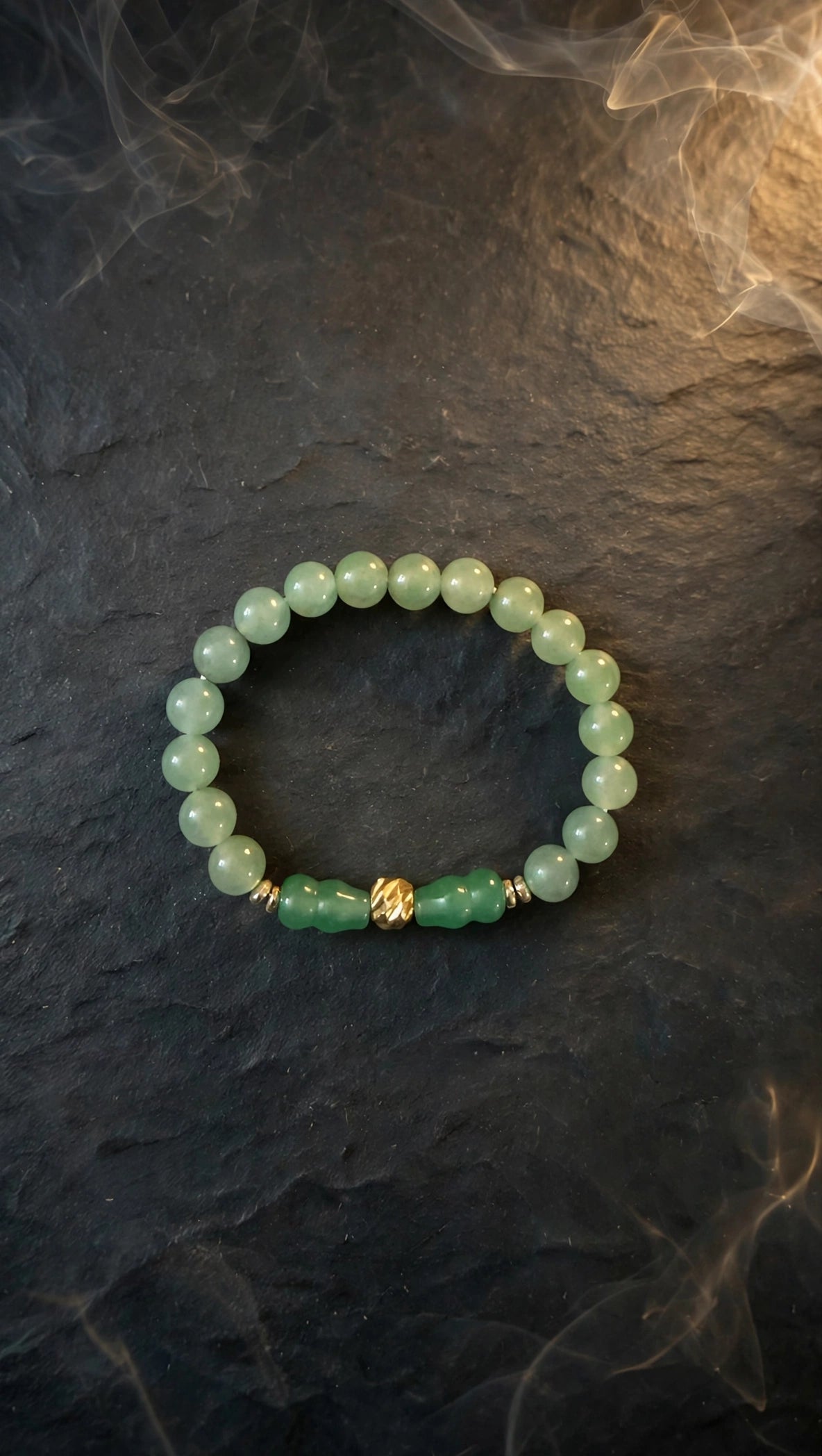 Green Aventurine Hulu & Gold Accent Bracelet