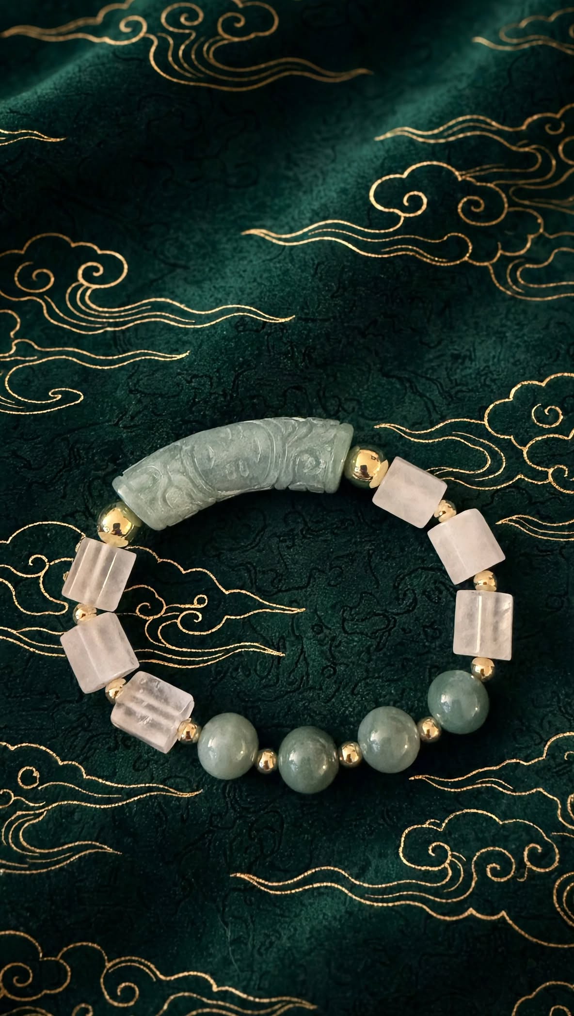 Tranquil Stream Blue Water Jade & Clear Quartz Half-Bangle