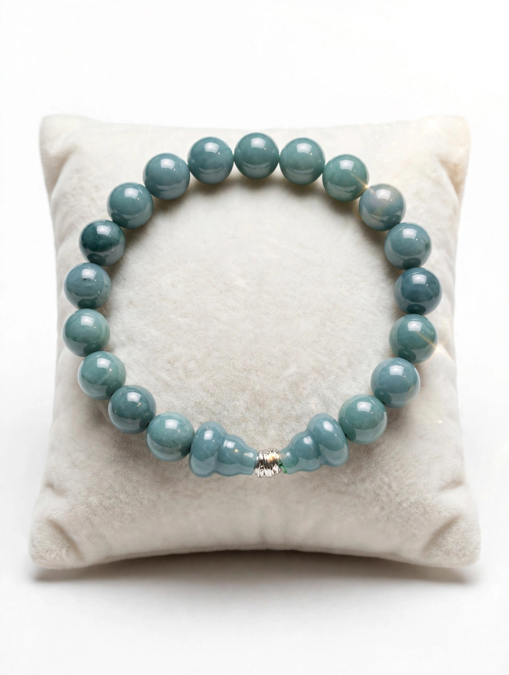 Sacred Flow: Blue Water Jade Hulu & Silver Accent Bracelet