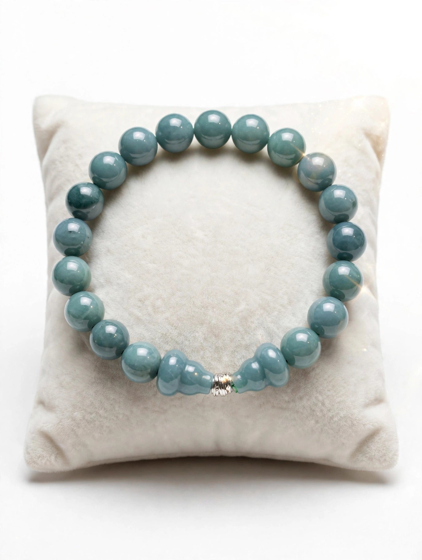 Sacred Flow: Blue Water Jade Hulu & Silver Accent Bracelet