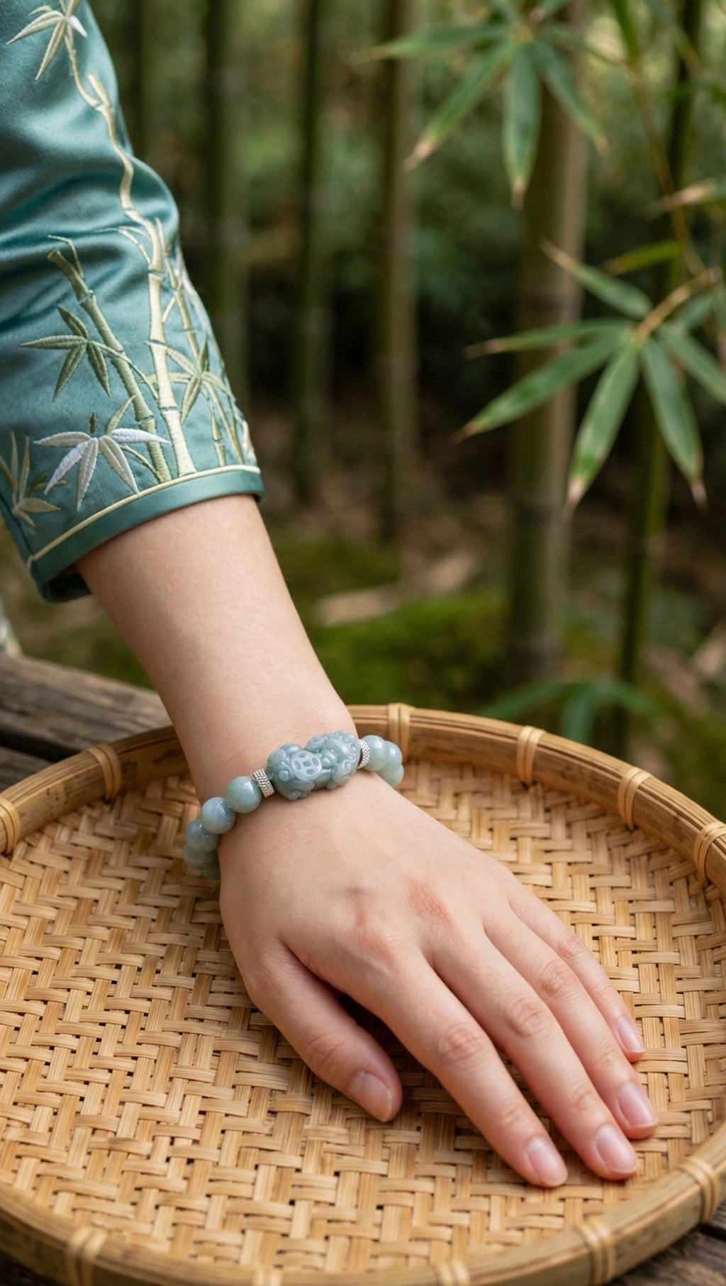 Guardian of Wealth: Natural Blue Water Jade 10 mm Bracelet with Carved Pixiu