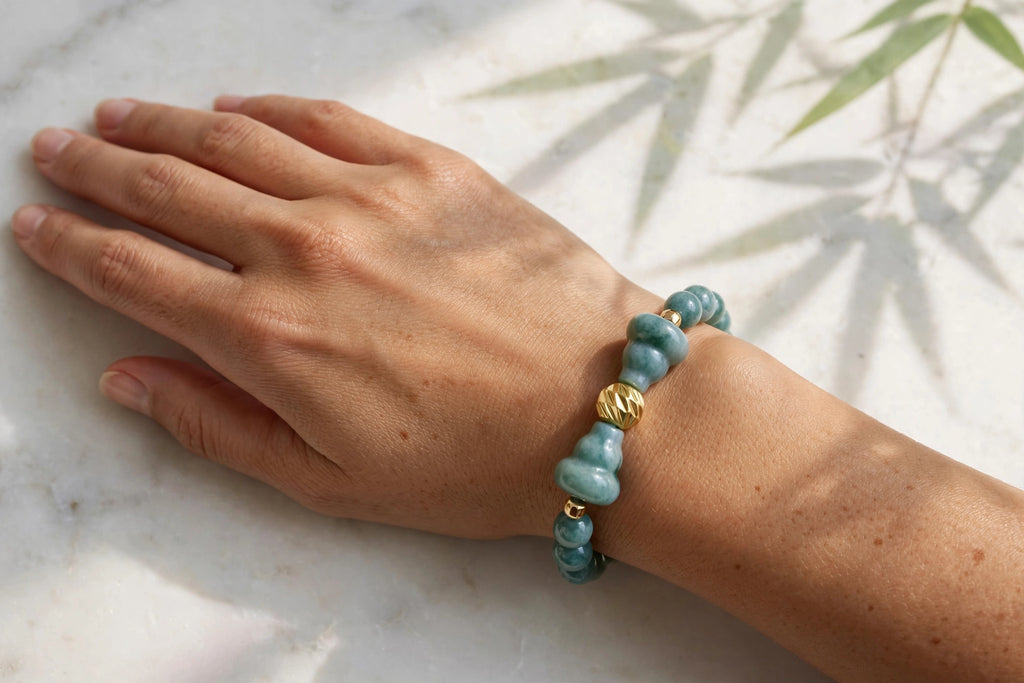 Blue Water Jade Hulu & Gold Accent Bracelet