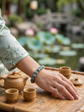 Tranquil Elegance: Blue Water Jade & Silver Accent Bracelet