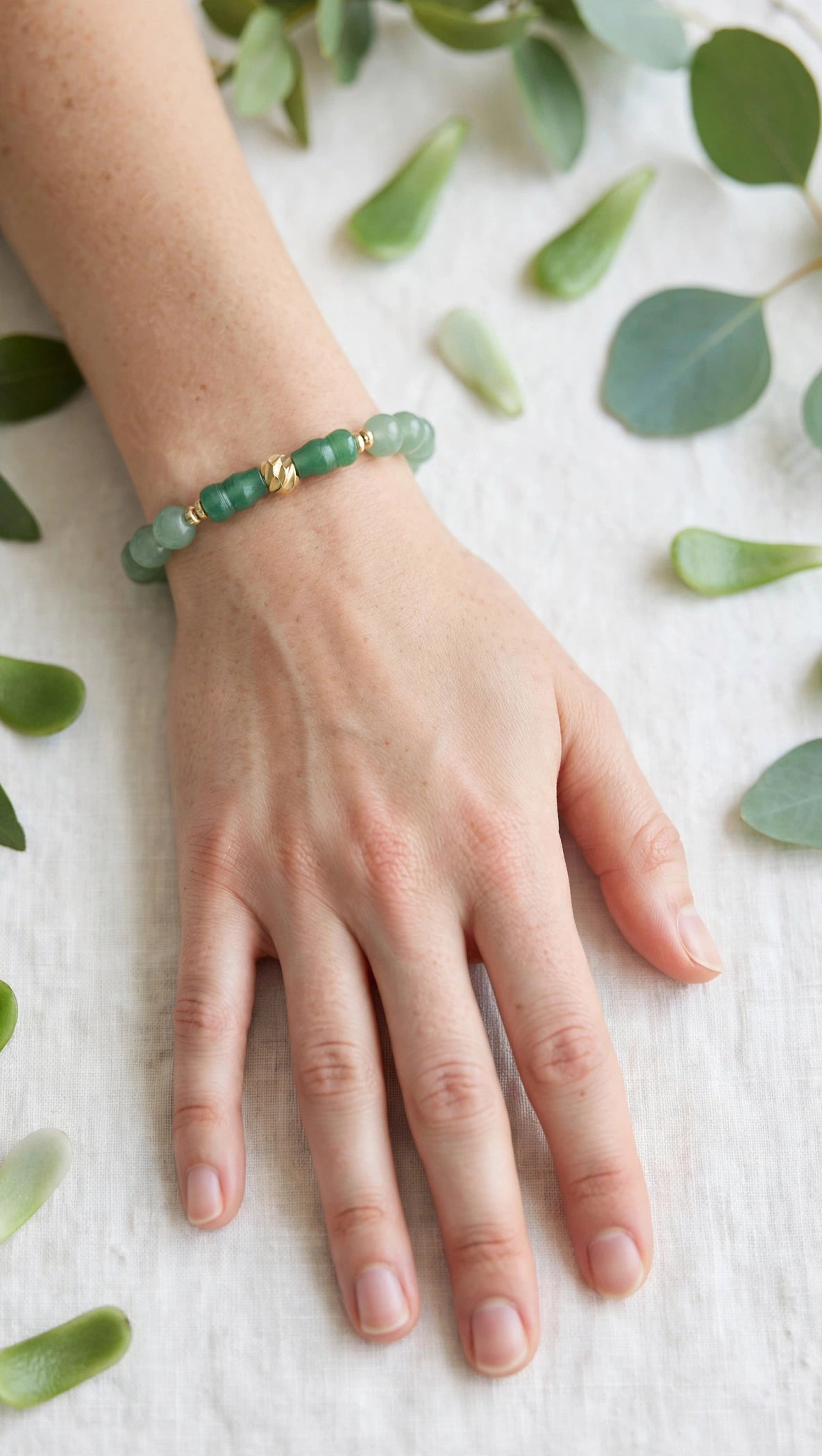 Green Aventurine Hulu & Gold Accent Bracelet