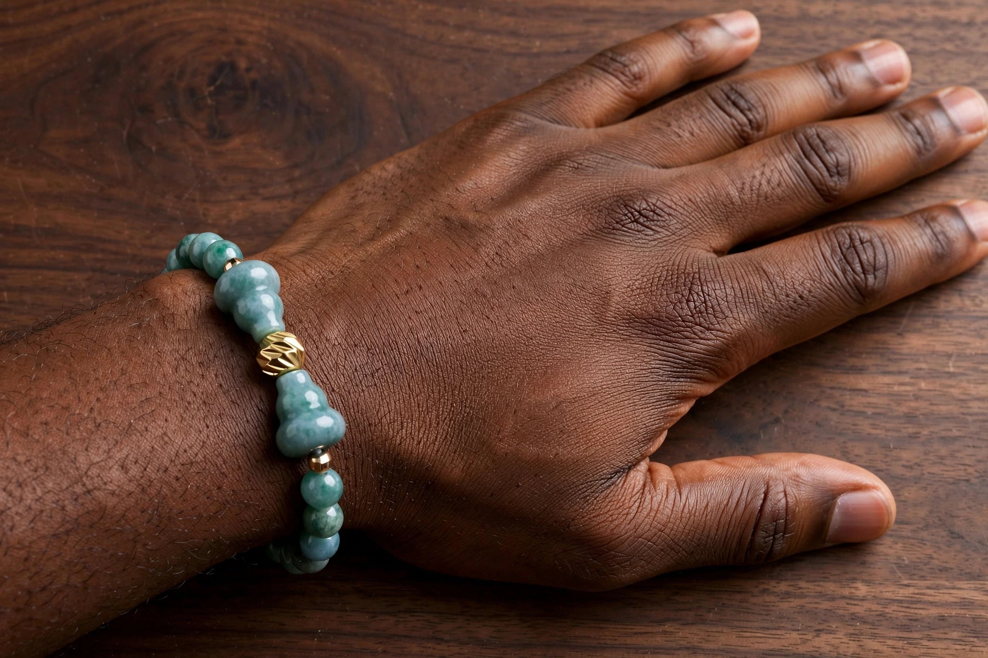 Blue Water Jade Hulu & Gold Accent Bracelet