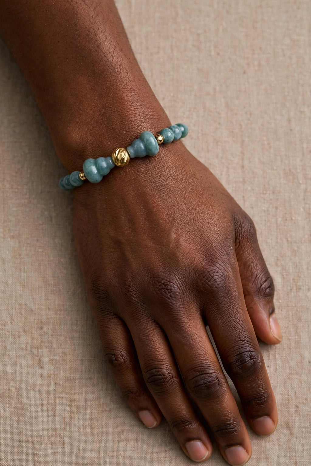 Blue Water Jade Hulu & Gold Accent Bracelet