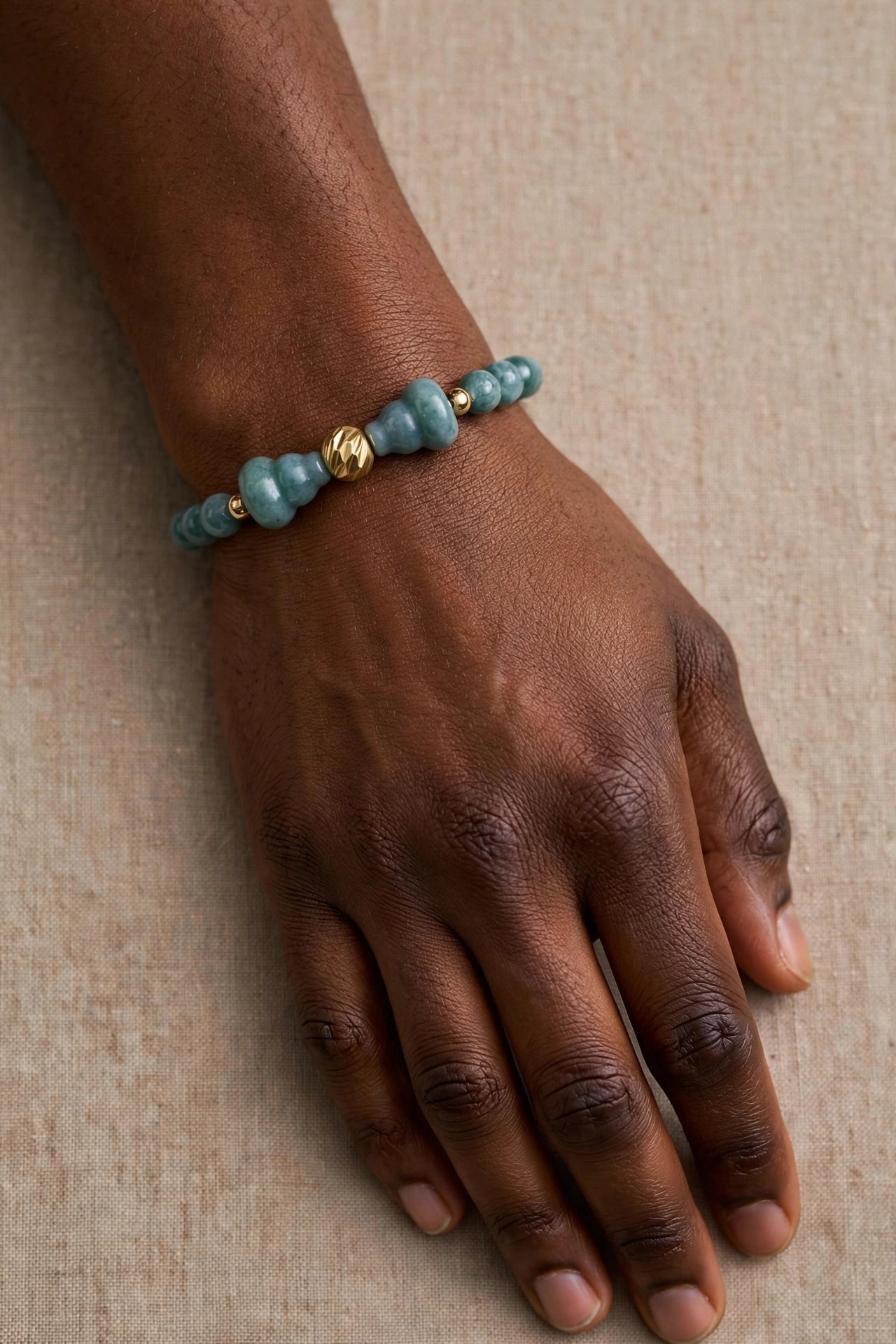 Blue Water Jade Hulu & Gold Accent Bracelet