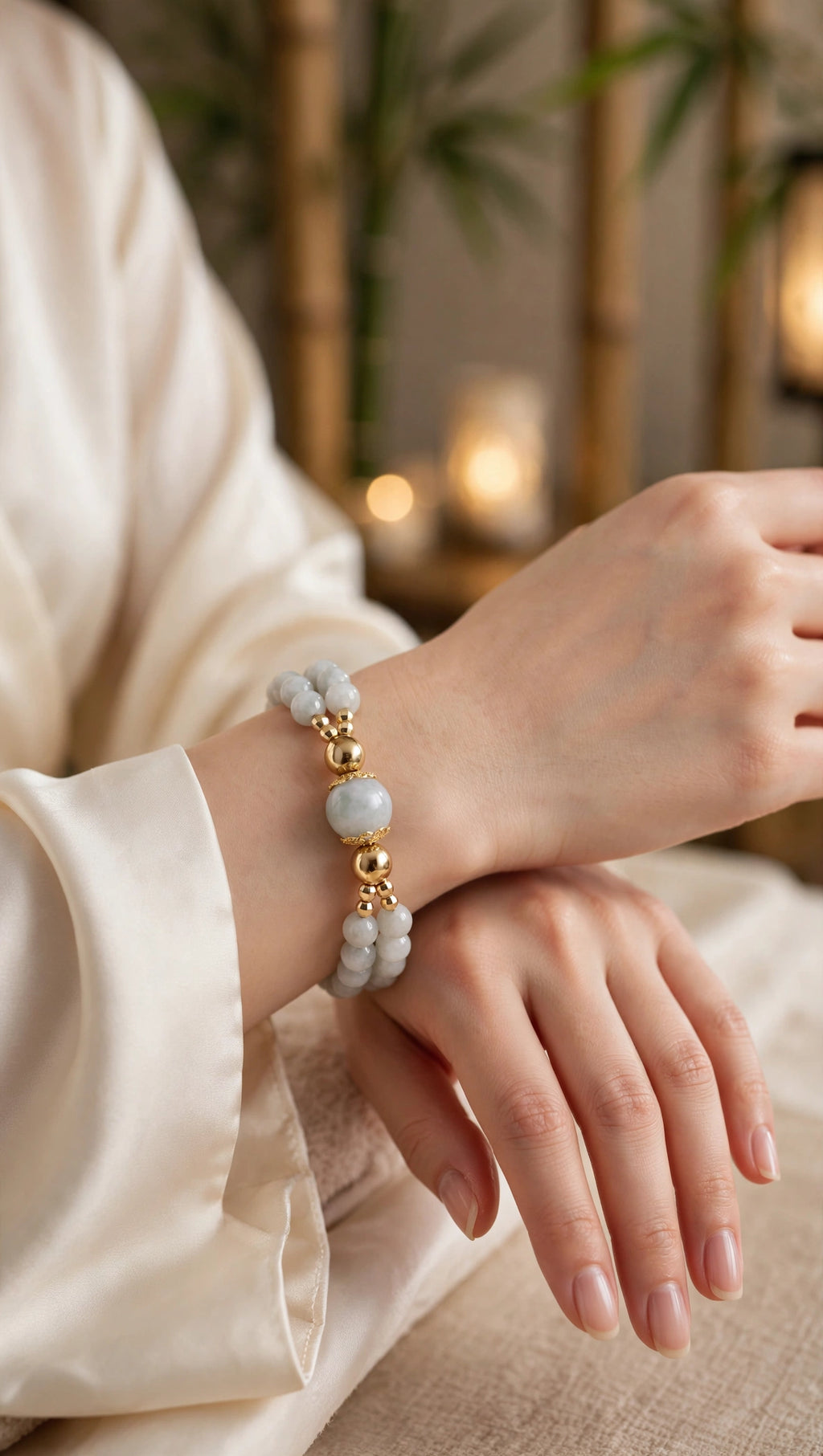 Harmonious Double Layer: Natural Burmese Jadeite Dual-Strand Accent Bracelet