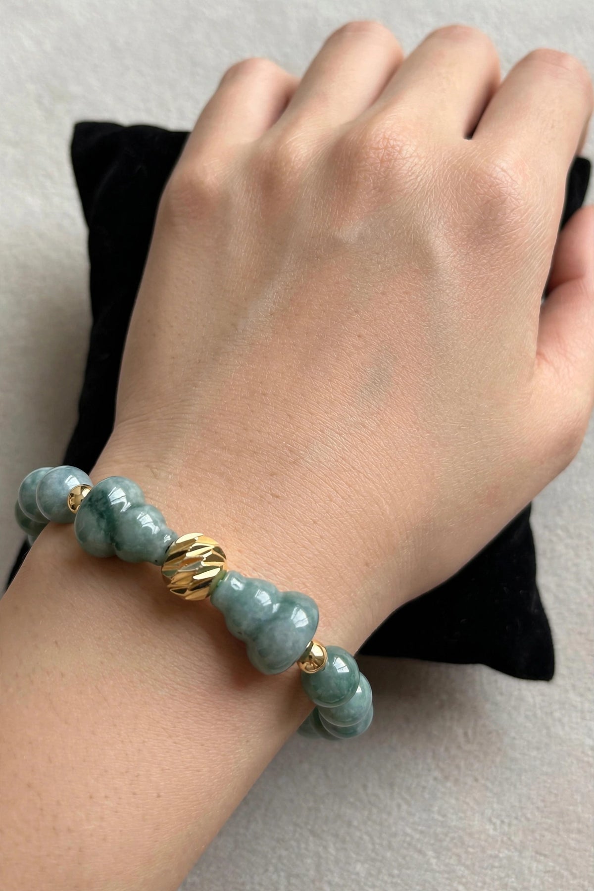 Blue Water Jade Hulu & Gold Accent Bracelet
