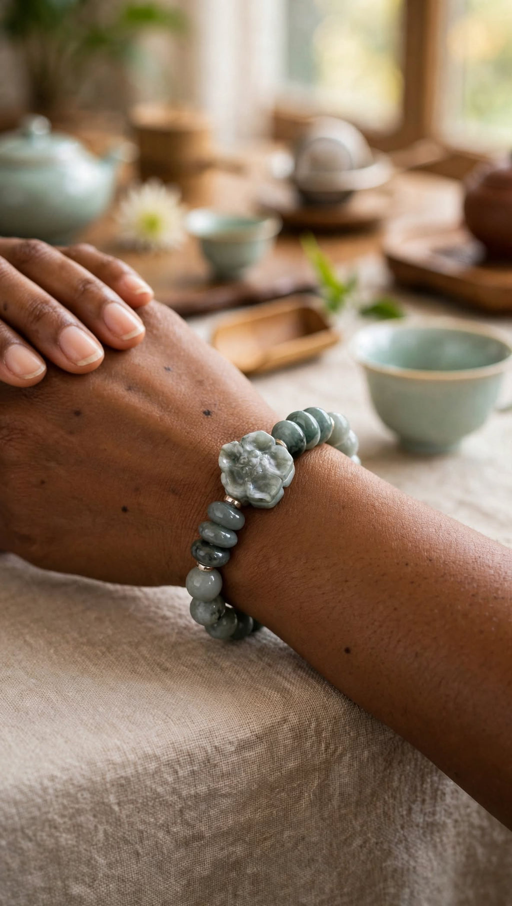Celestial Bloom Blue Water Jade Sakura Bracelet