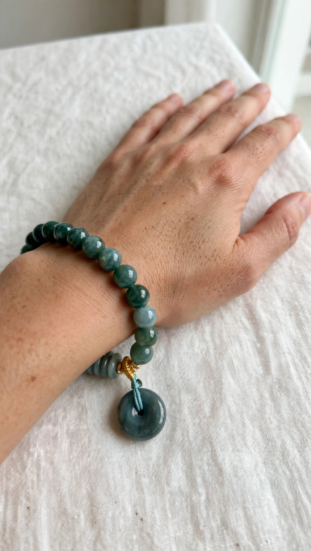 Blue Water Jade Donut & Abacus Bead Lucky Bracelet