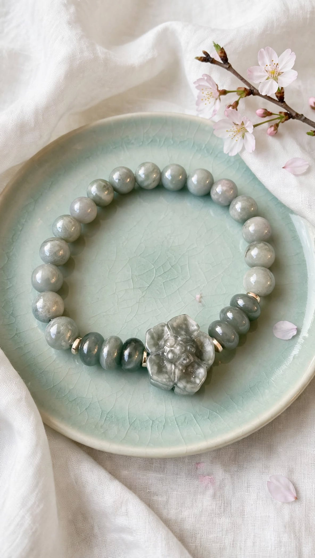 Celestial Bloom Blue Water Jade Sakura Bracelet