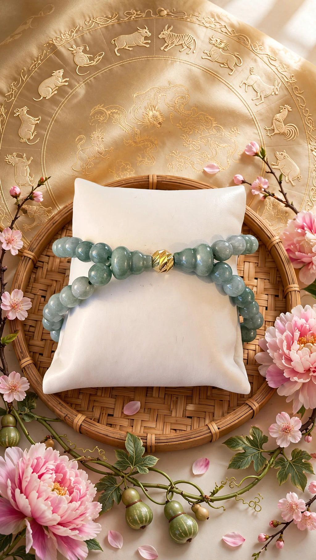 Flowing Abundance: Natural Blue Water Jade Double-Layer Hulu Bracelet