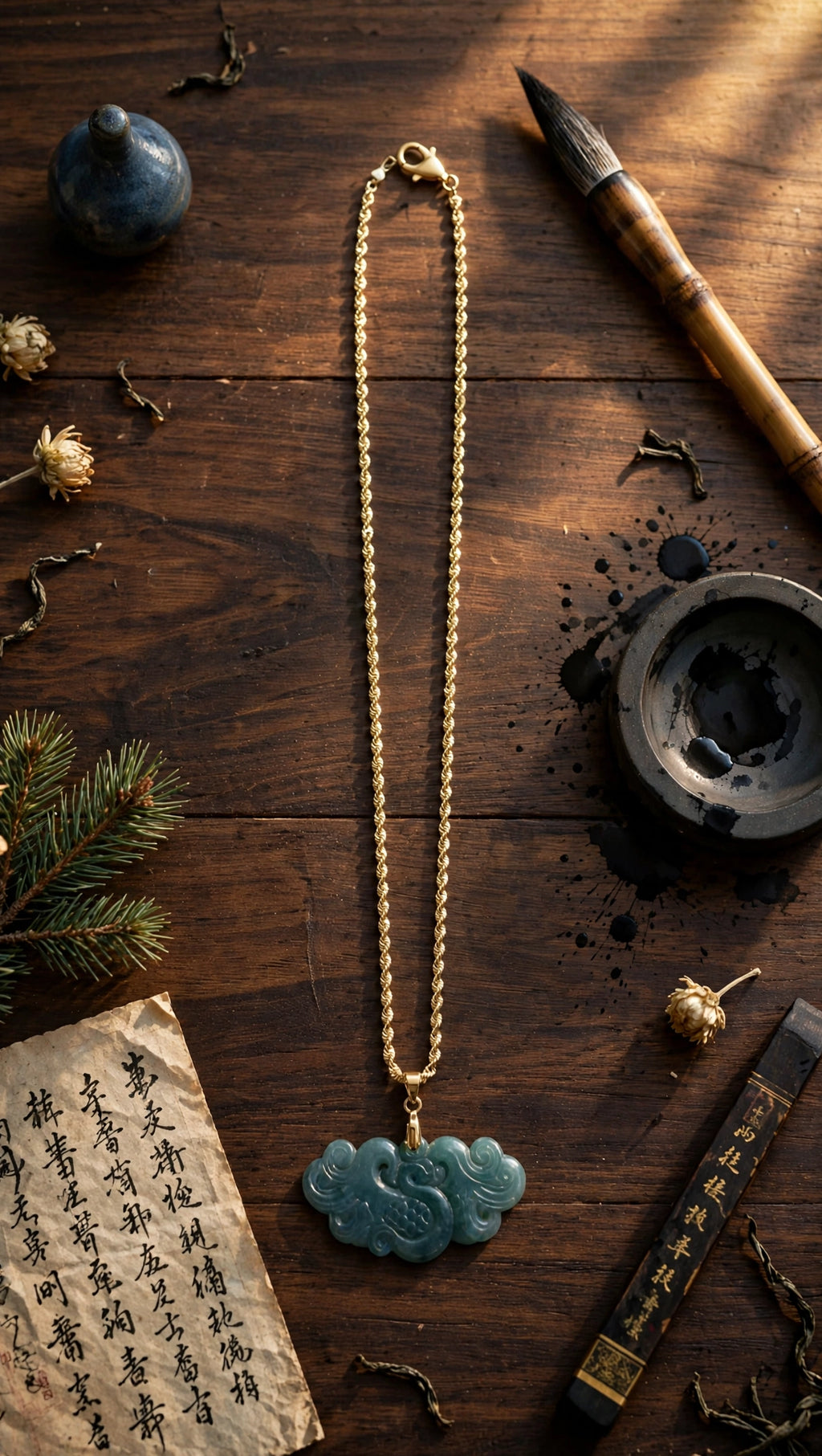 Blue Water Jade Phoenix Pendant Necklace