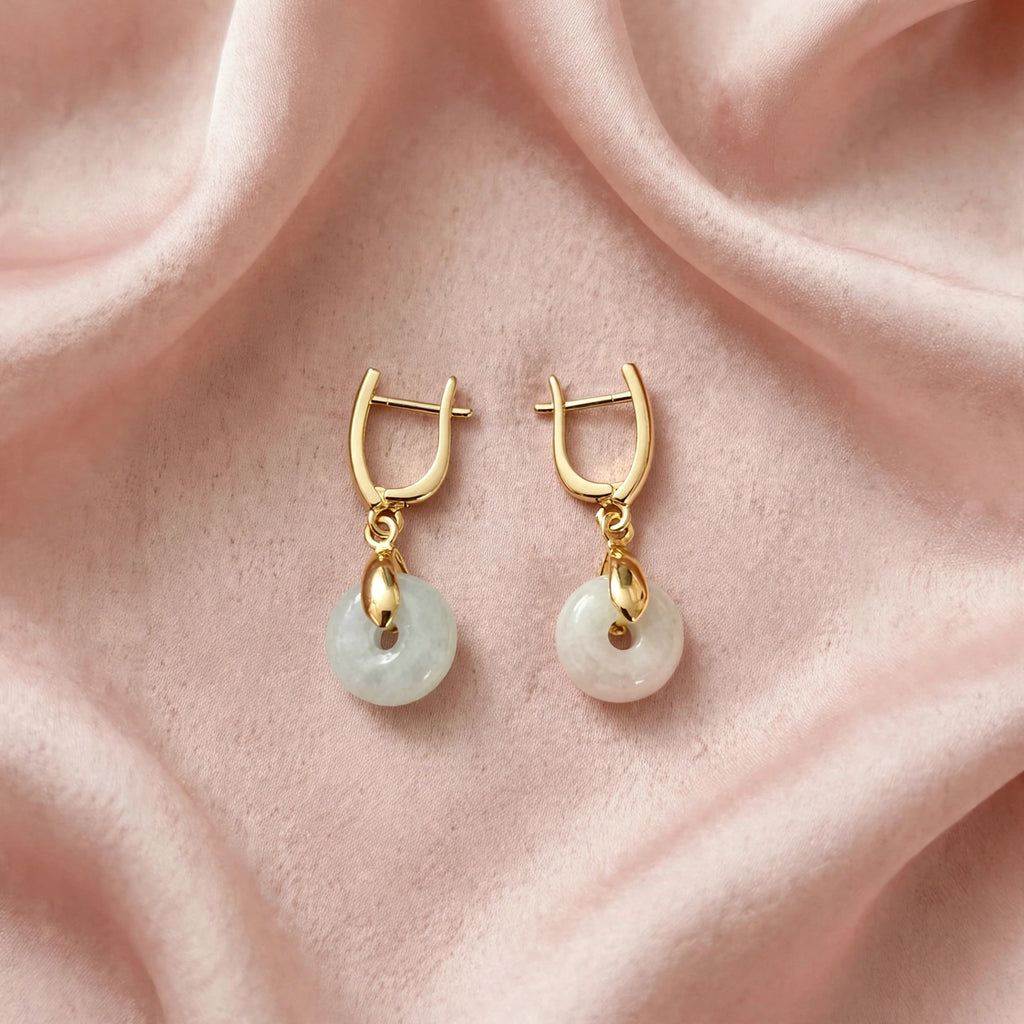 Burmese Jadeite Donut U-Hoop Earrings in 18K Plated Gold