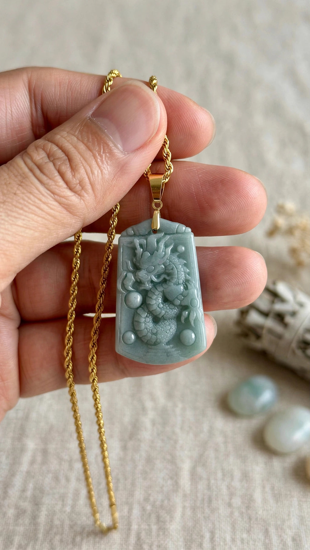 Burmese Jadeite Dragon Pendant Necklace