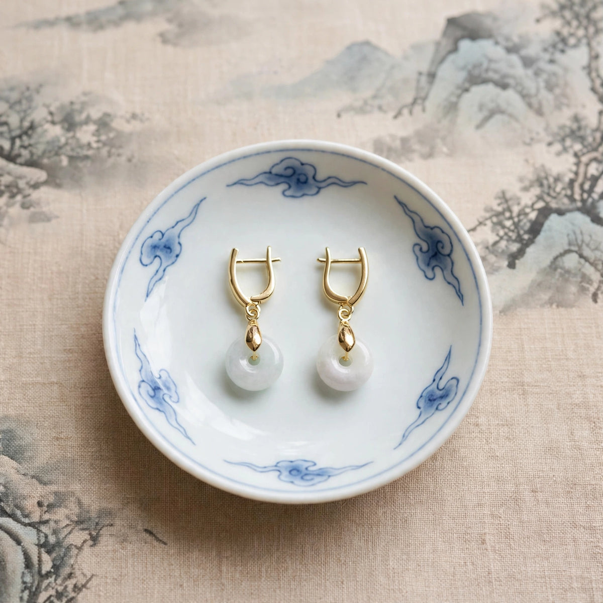 Burmese Jadeite Donut U-Hoop Earrings in 18K Plated Gold