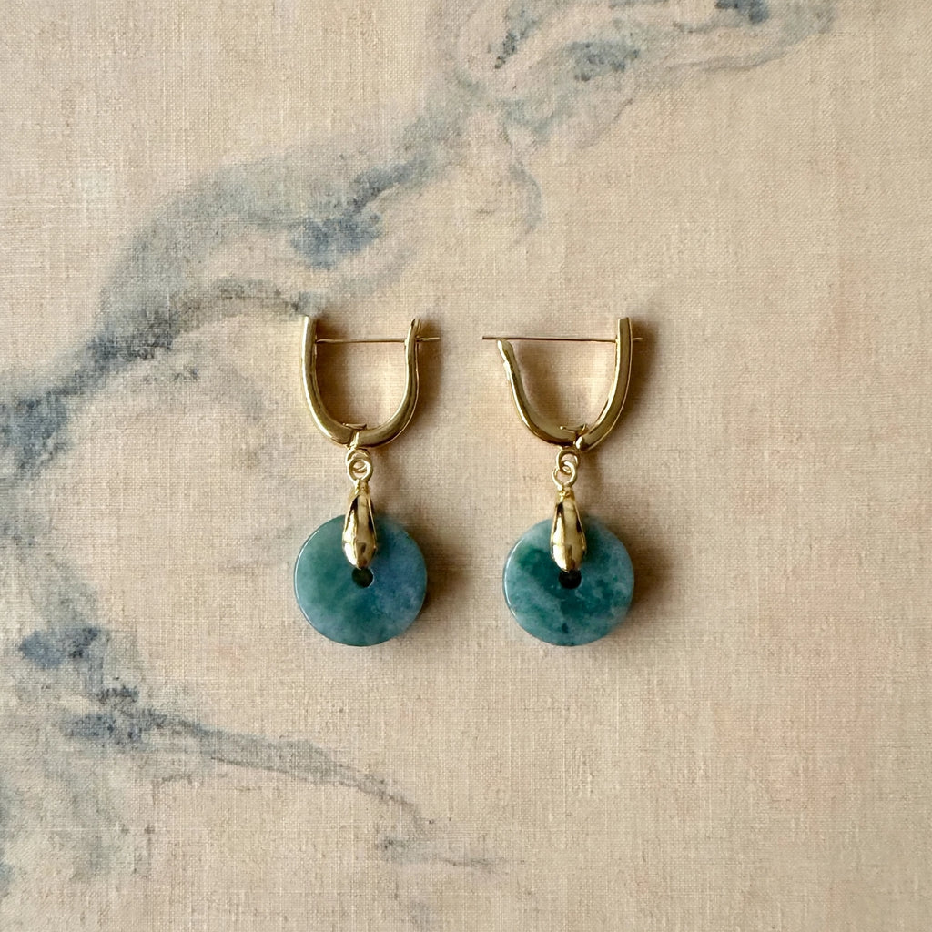 Blue Water Jade Donut U-Hoop Earrings in 18K Plated Gold