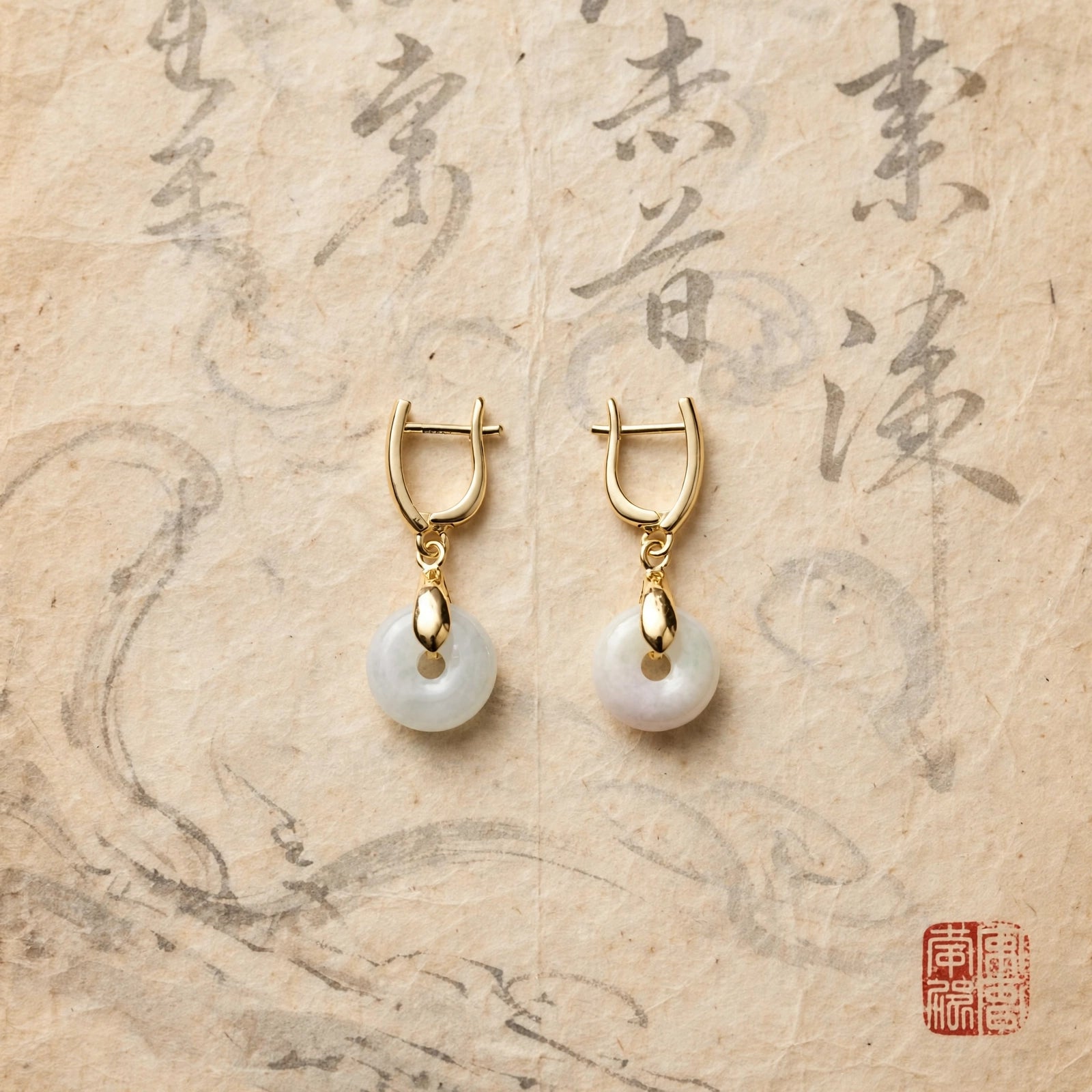 Burmese Jadeite Donut U-Hoop Earrings in 18K Plated Gold