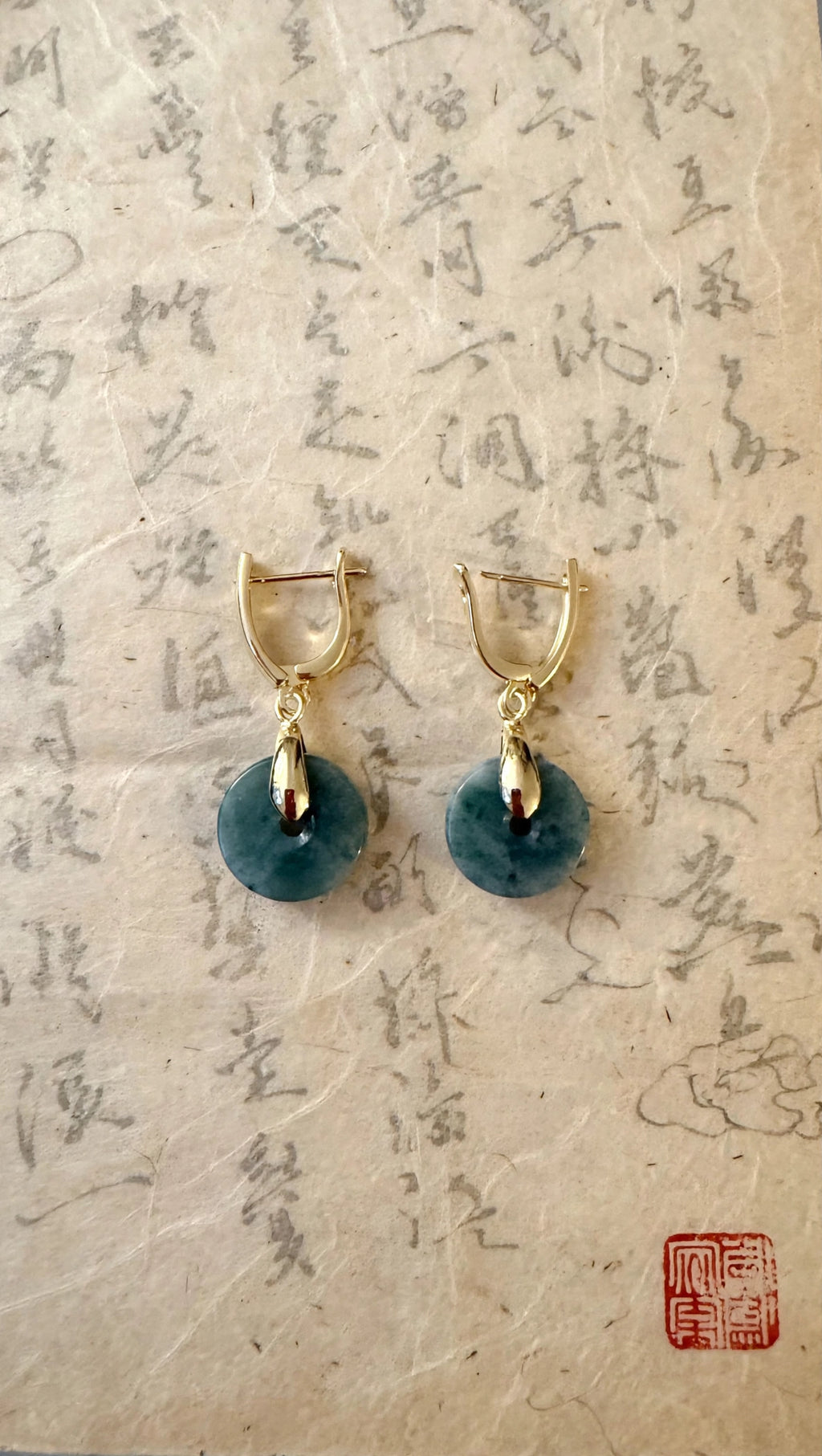 Blue Water Jade Donut U-Hoop Earrings in 18K Plated Gold