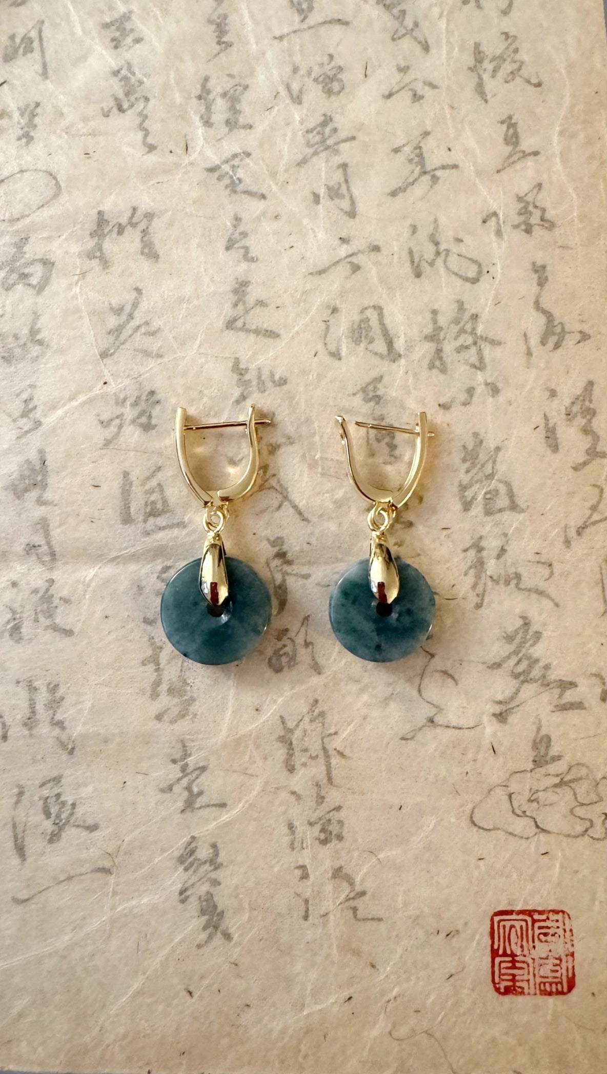 Blue Water Jade Donut U-Hoop Earrings in 18K Plated Gold