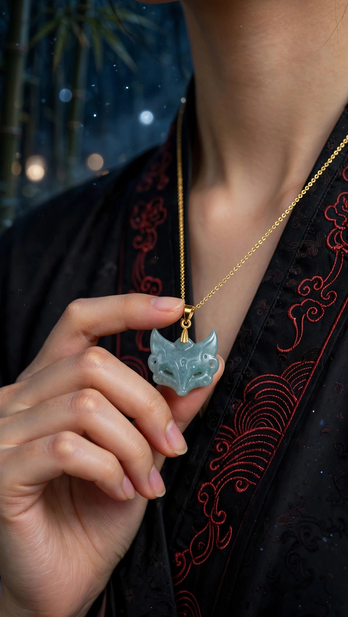 Icey Blue Water Jade Fox Pendant Necklace