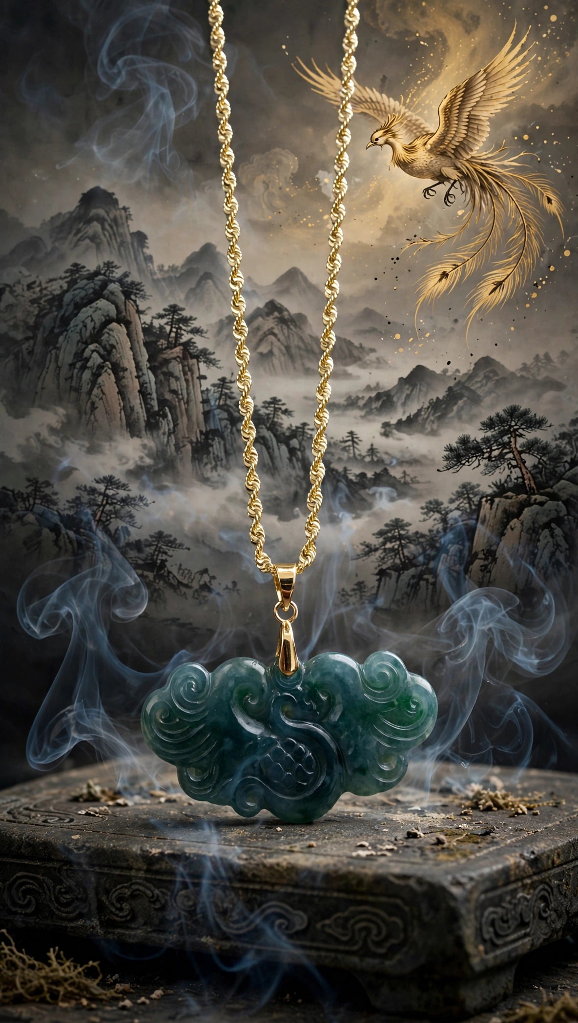 Blue Water Jade Phoenix Pendant Necklace
