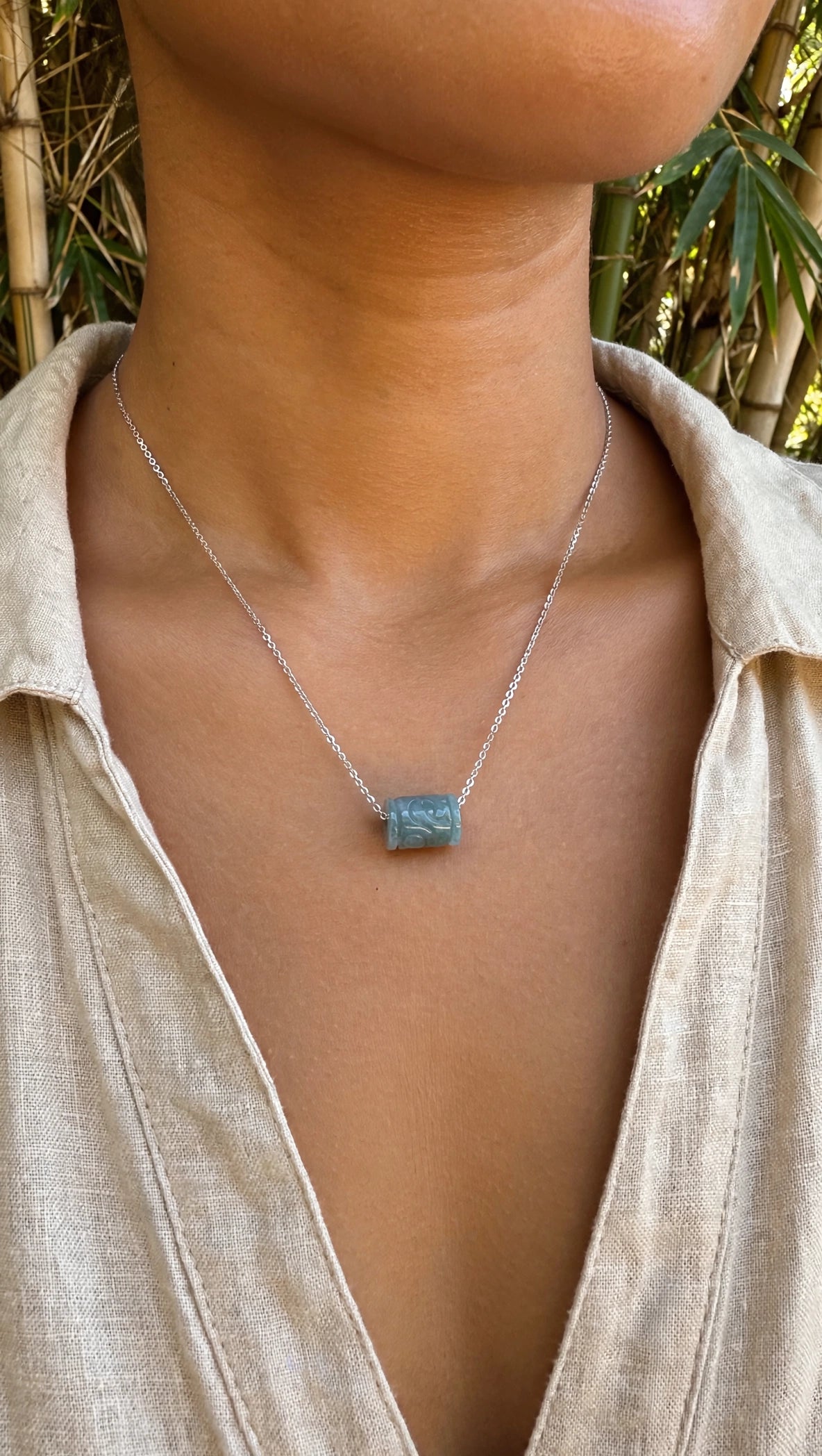 Fluid Momentum: Natural Blue Water Jade Lu Lu Tong Necklace