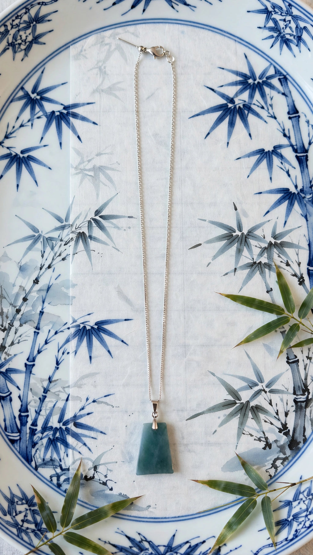 Quiet Strength: Natural Blue Water Jade Dainty Wushi Tag Necklace