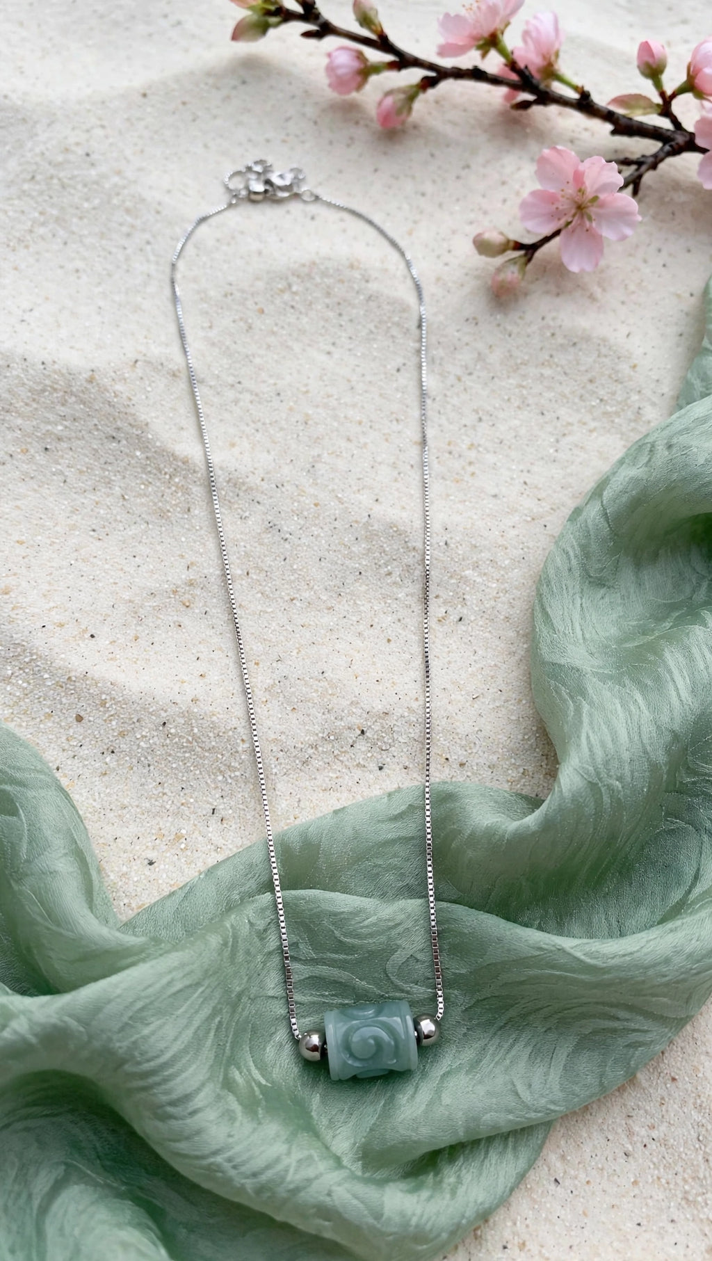 Serene Current: Natural Blue Water Jade Lu Lu Tong Slider Necklace