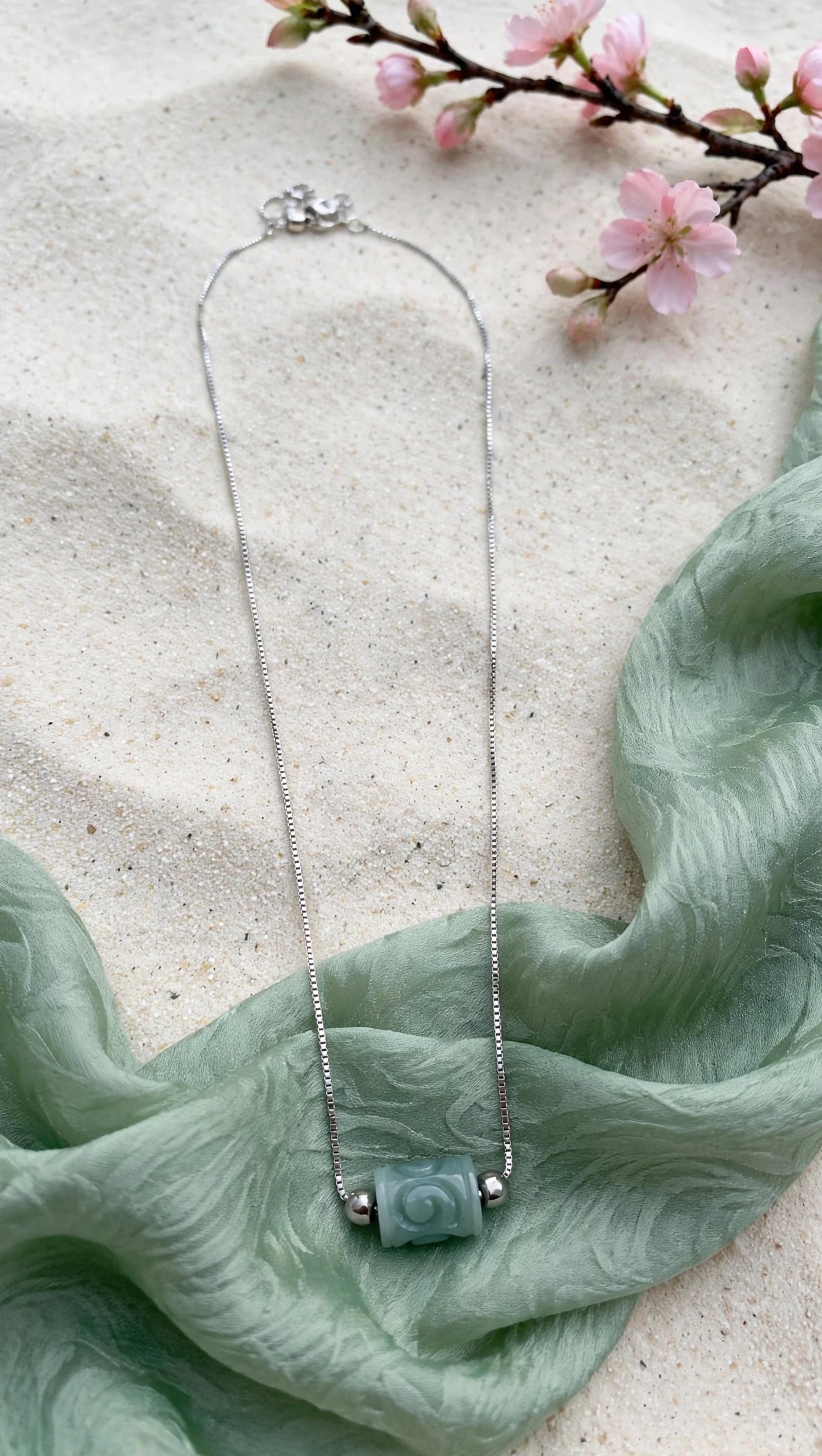 Serene Current: Natural Blue Water Jade Lu Lu Tong Slider Necklace