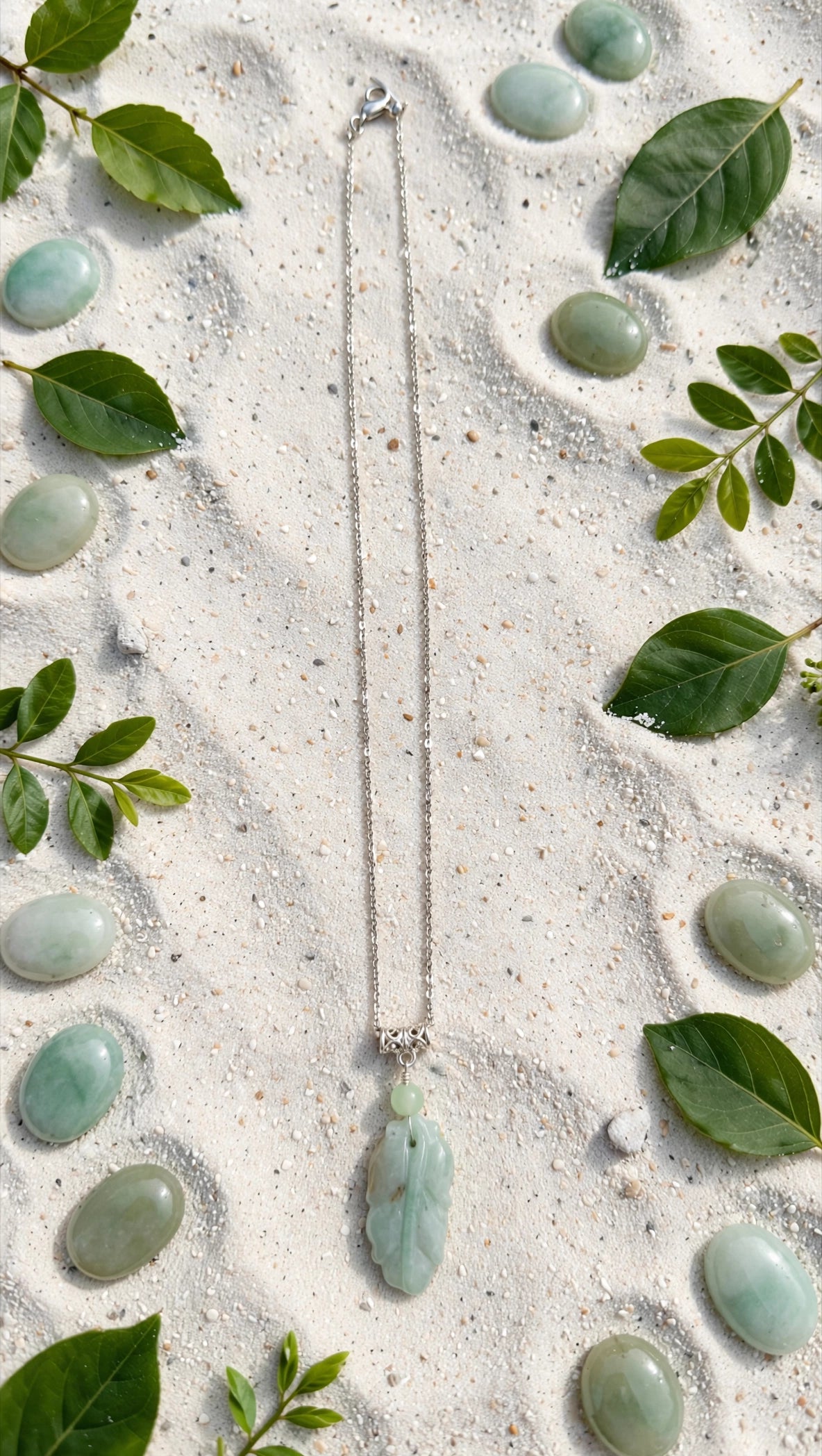 Fresh Beginnings: Natural Light Green Burmese Jadeite Leaf Necklace
