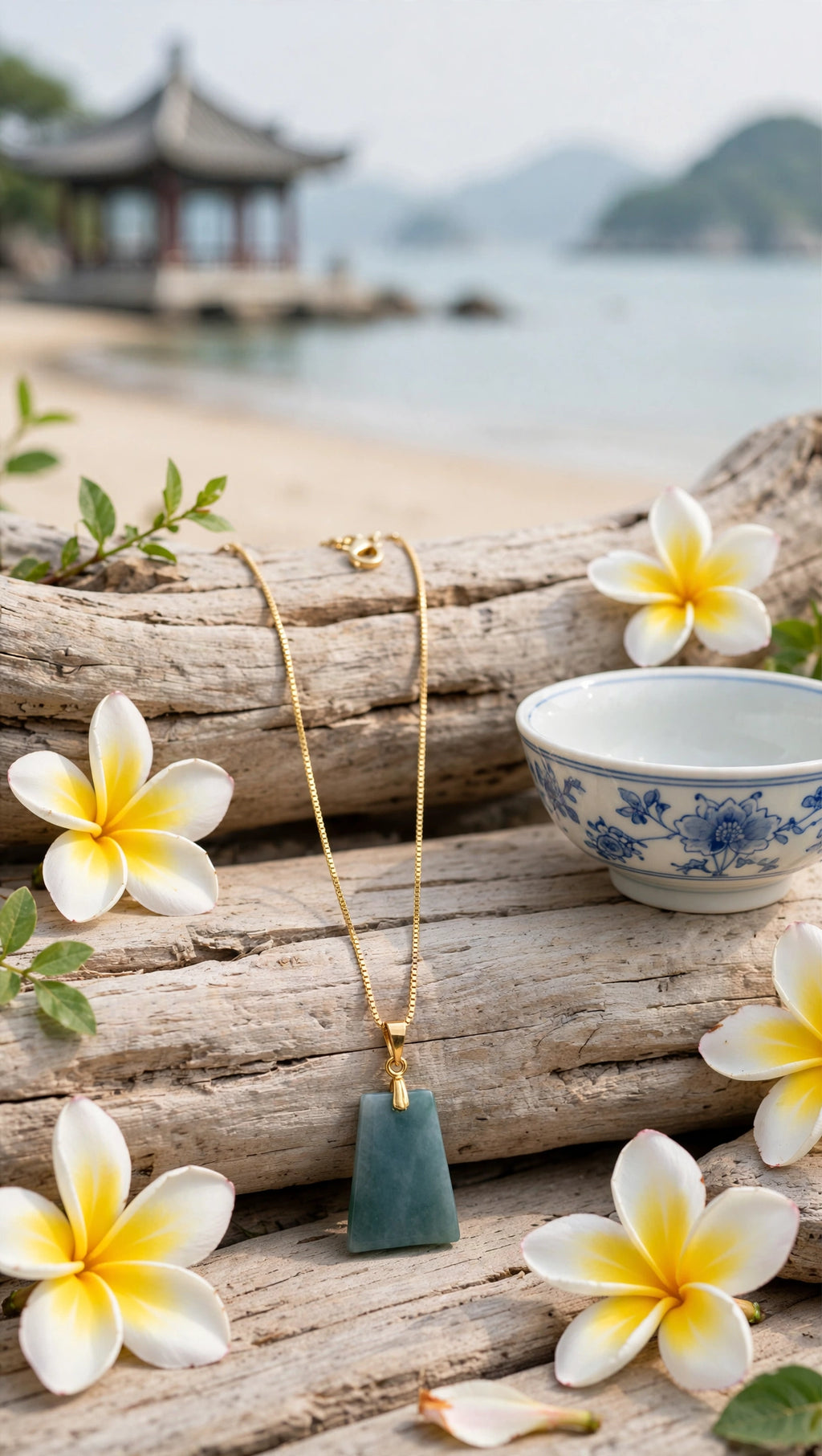 Quiet Strength: Natural Blue Water Jade Dainty Wushi Tag Necklace