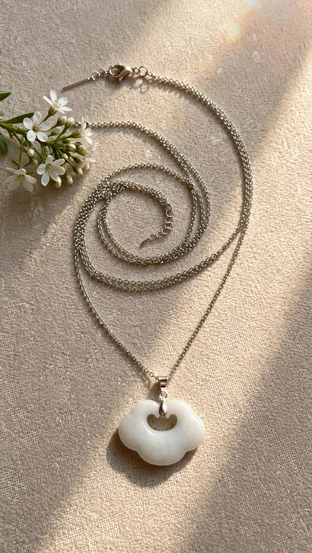 As You Wish: Natural Burmese Jadeite "Ruyi" Silver-Plated Necklace