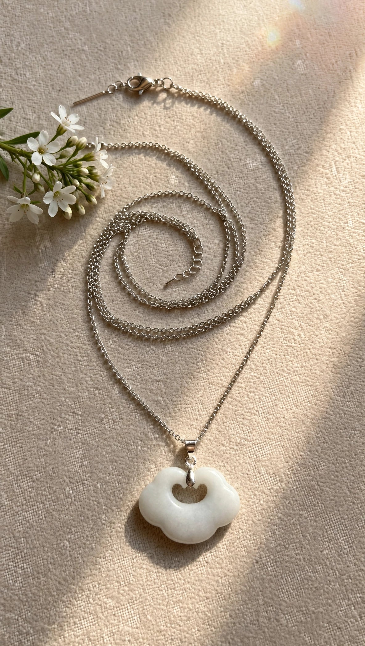 As You Wish: Natural Burmese Jadeite "Ruyi" Silver-Plated Necklace