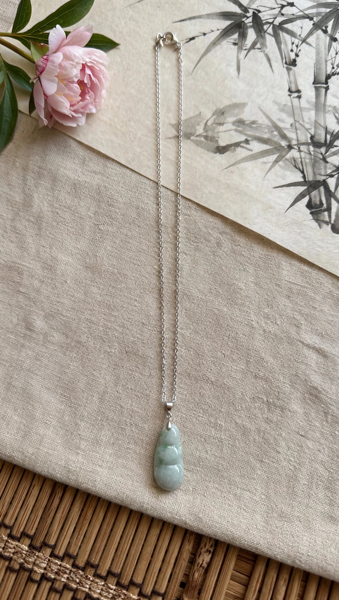Abundant Blessings: Natural Light Green Burmese Jadeite 3-Bean Necklace