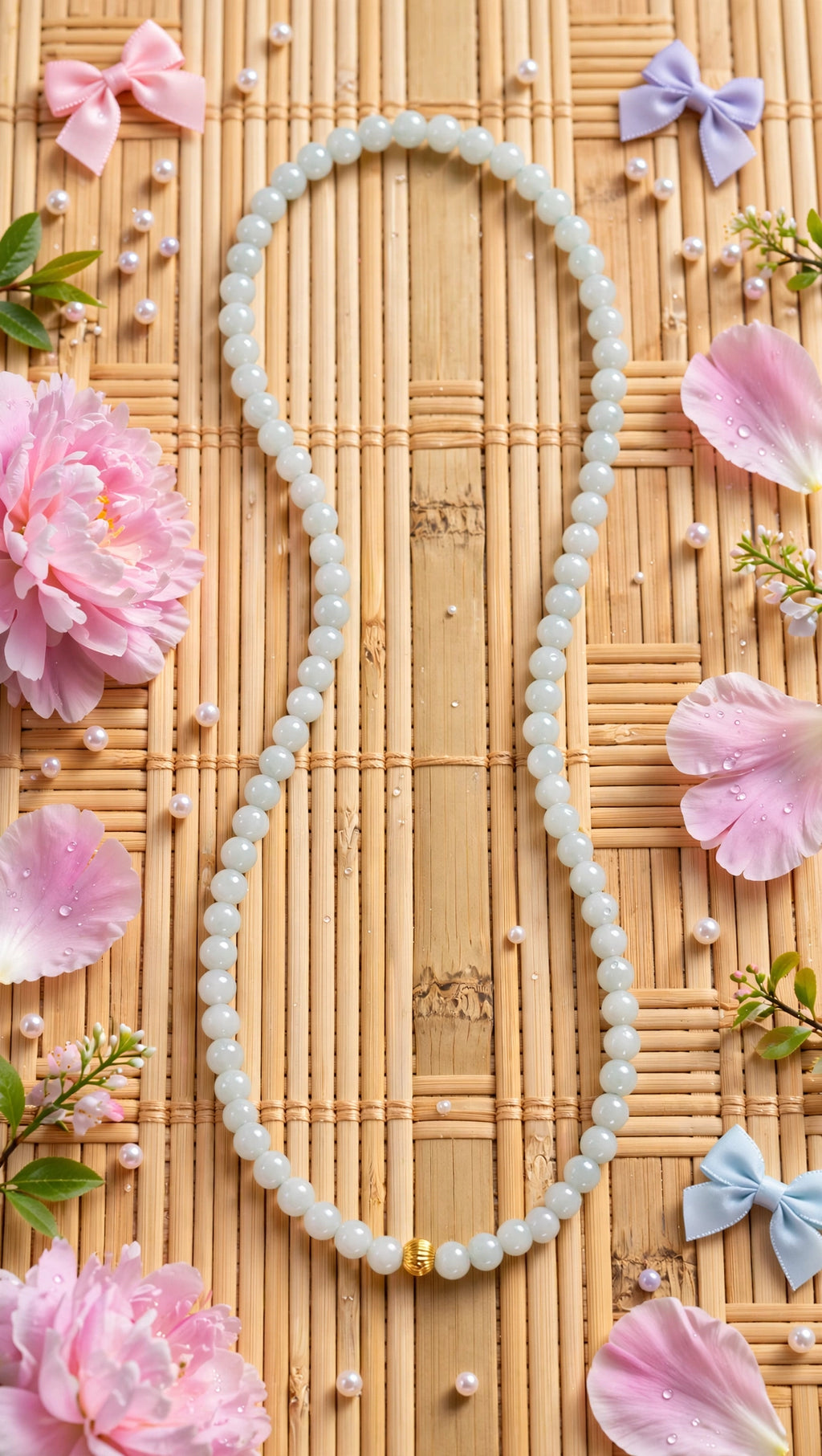 Burmese Jadeite Continuous Necklace with 18K Gold Filled Bead