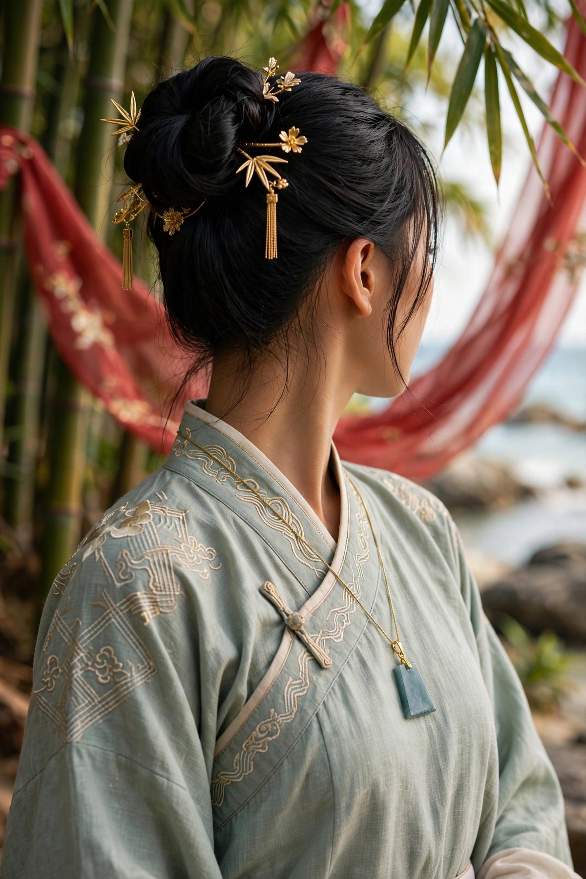 Quiet Strength: Natural Blue Water Jade Dainty Wushi Tag Necklace