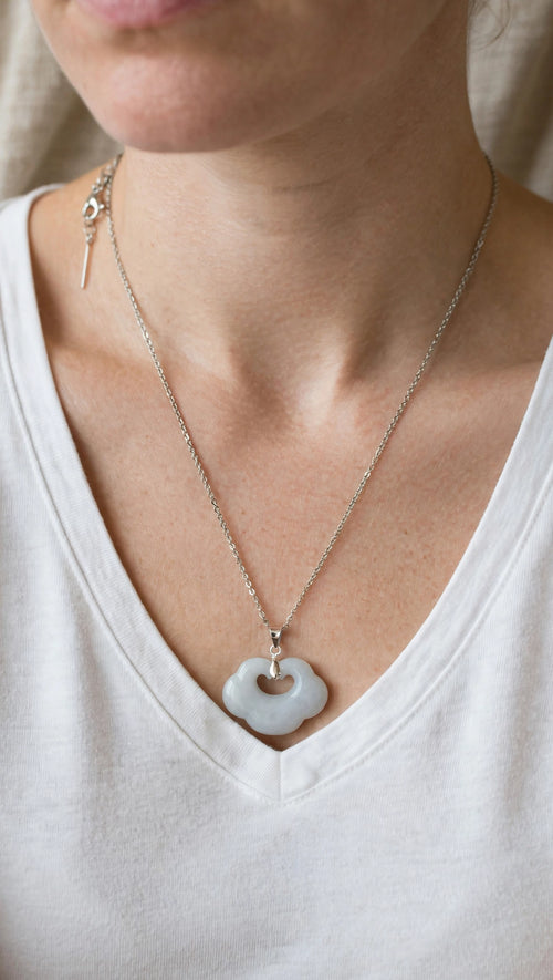 As You Wish: Natural Burmese Jadeite "Ruyi" Silver-Plated Necklace