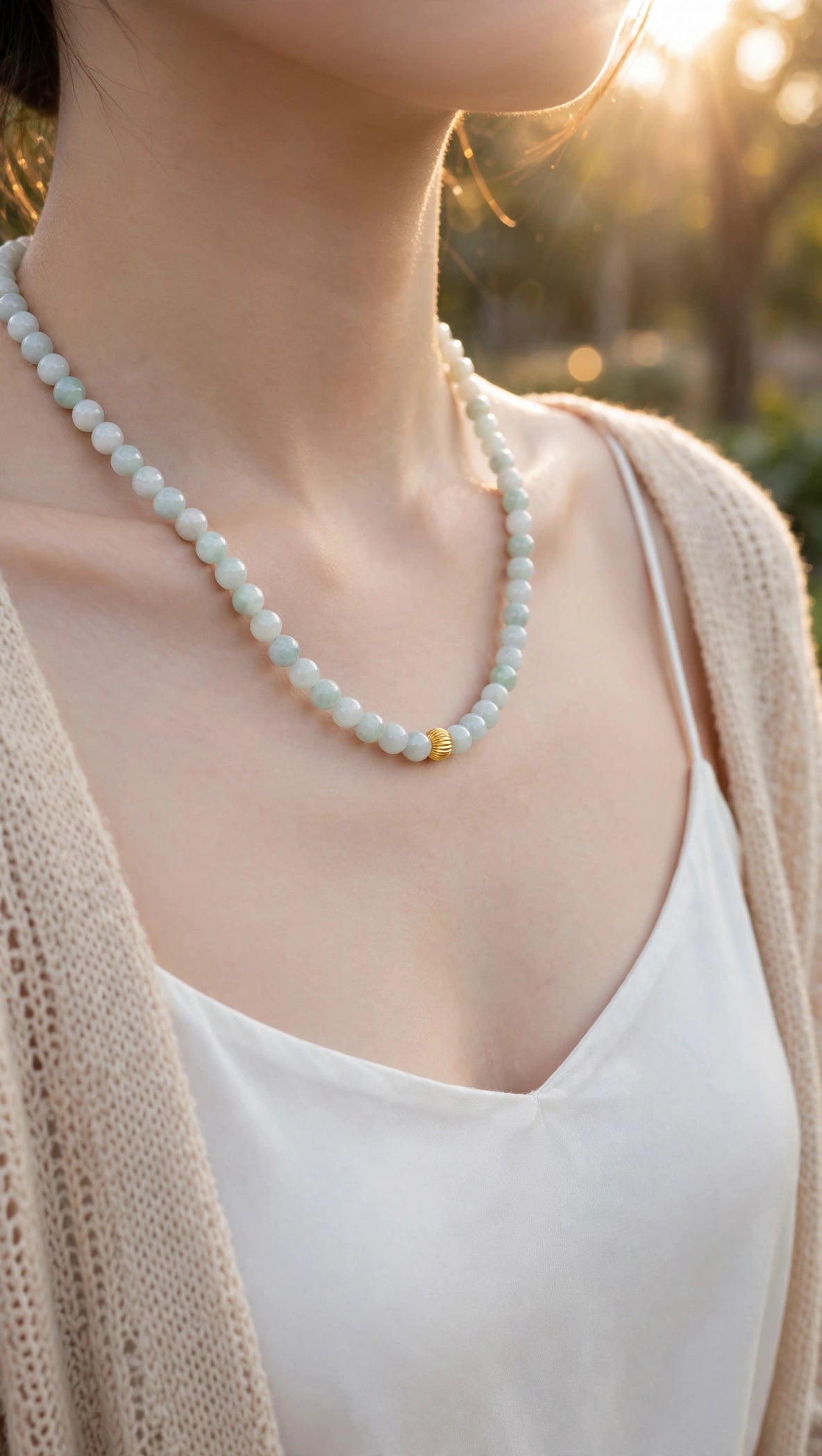 Burmese Jadeite Continuous Necklace with 18K Gold Filled Bead