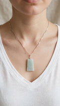 Pure Serenity: Natural Burmese Jadeite "Wu Shi Pai" Silver-Plated Necklace