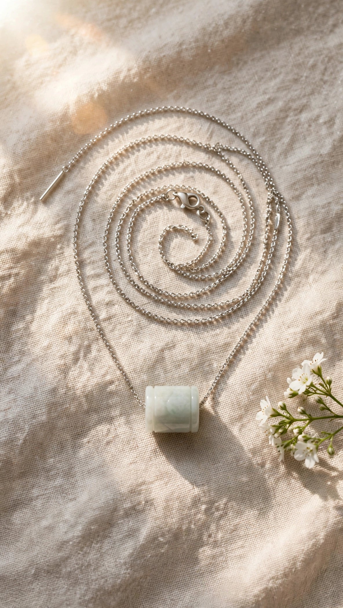 Seamless Prosperity: Natural Burmese Jadeite "Lu Lu Tong" Silver Necklace