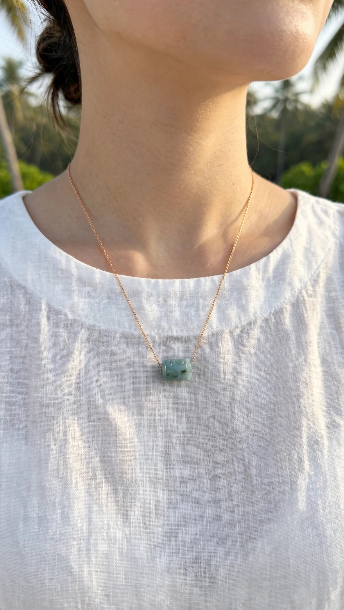 Fluid Momentum: Natural Blue Water Jade Lu Lu Tong Necklace