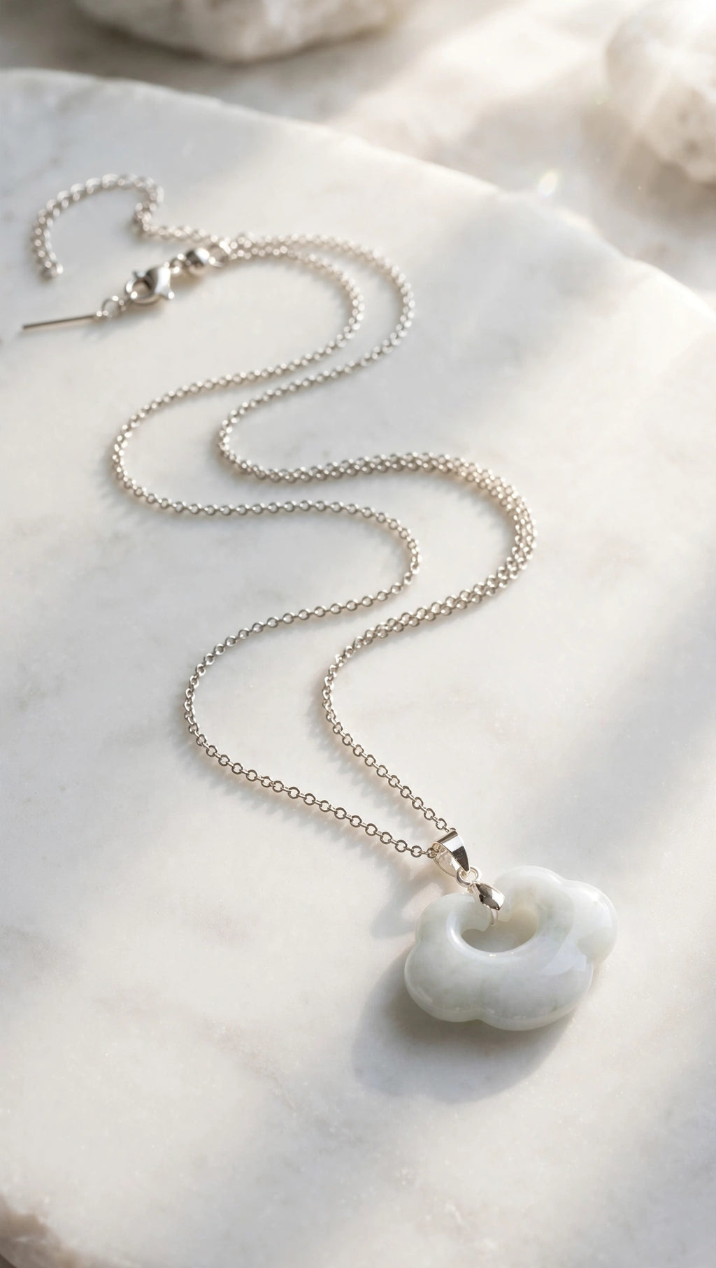 As You Wish: Natural Burmese Jadeite "Ruyi" Silver-Plated Necklace
