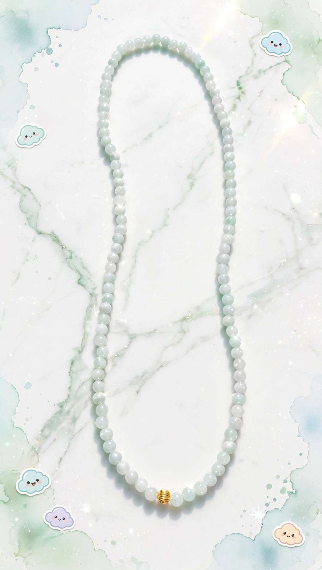 Burmese Jadeite Continuous Necklace with 18K Gold Filled Bead