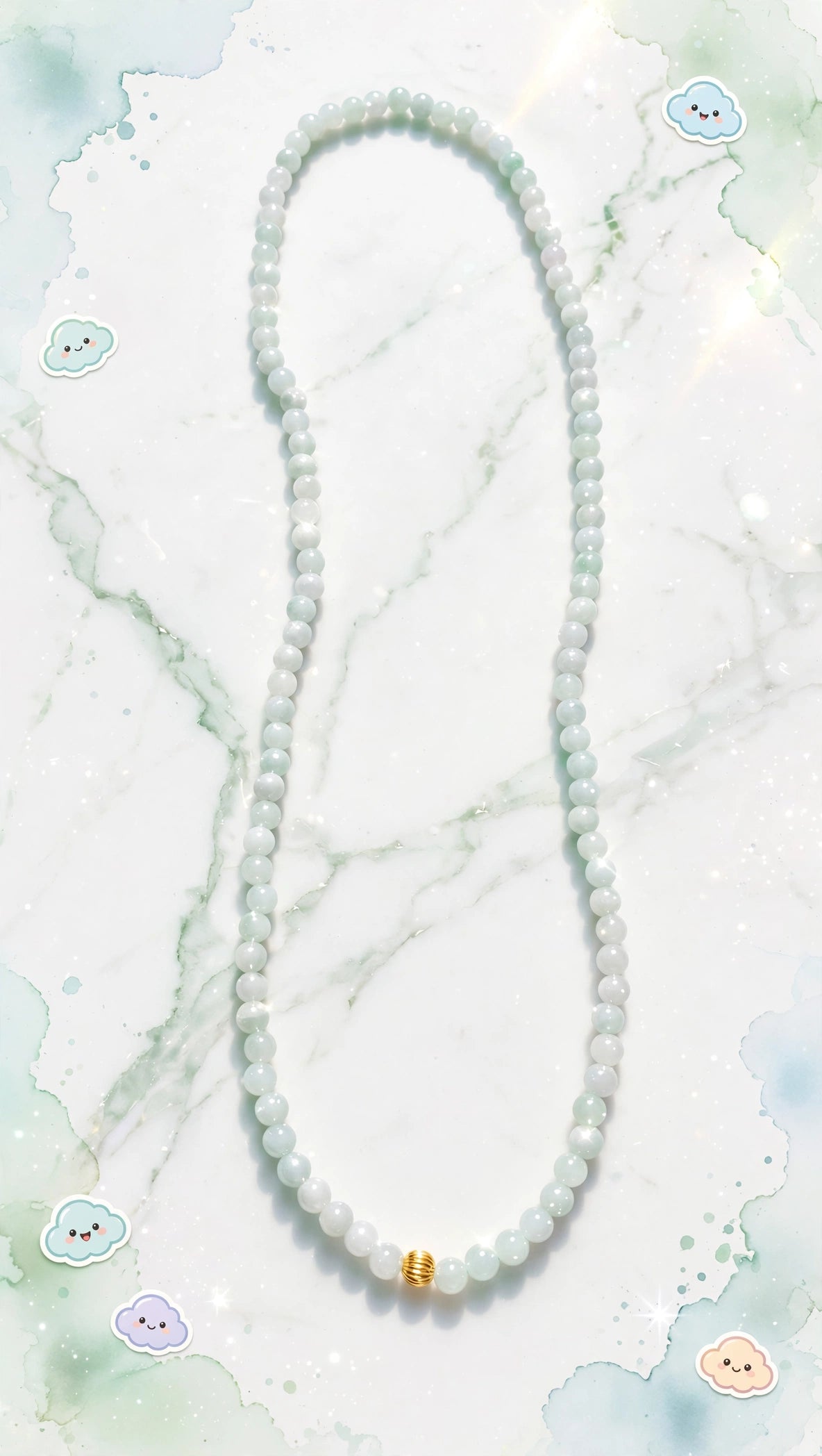 Burmese Jadeite Continuous Necklace with 18K Gold Filled Bead