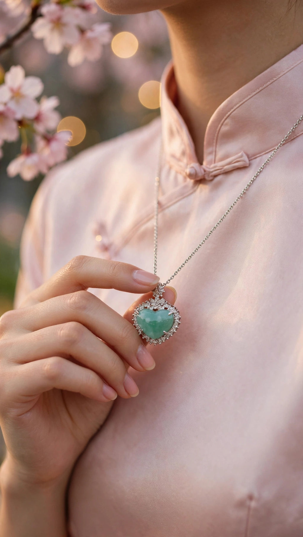 Blue Water Jade Solitaire Pendant Necklace in Silver & CZ