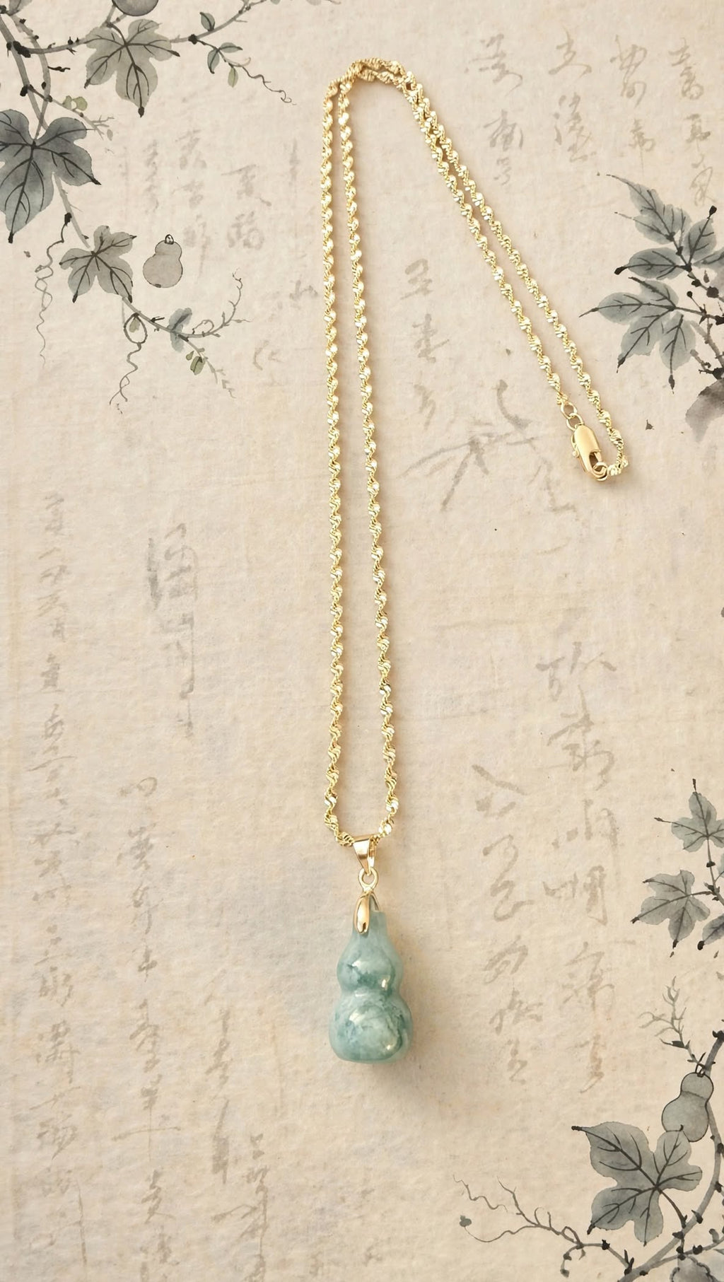 Natural Blue Water Jadeite "Hulu" Gold-Filled Rope Necklace